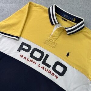 Polo Ralph Lauren Colorblock‎ Polo Shirt XL Custom Slim Fit Navy Yellow White